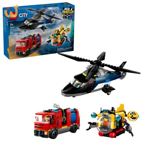 LEGO CITY 60462 Zestaw z helikopterem, wozem strażackim i łodzią podwodną LEGO CITY 60462 Zestaw z helikopterem, wozem strażackim i łodzią podwodną